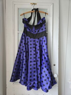 Hell Bunny Purple Black Polka Dot Fit & Flare Dress XXL (Large Fit)